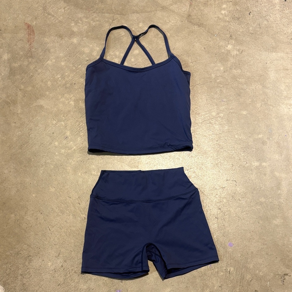 Navy Blue Athletic Tank and Shorts Set